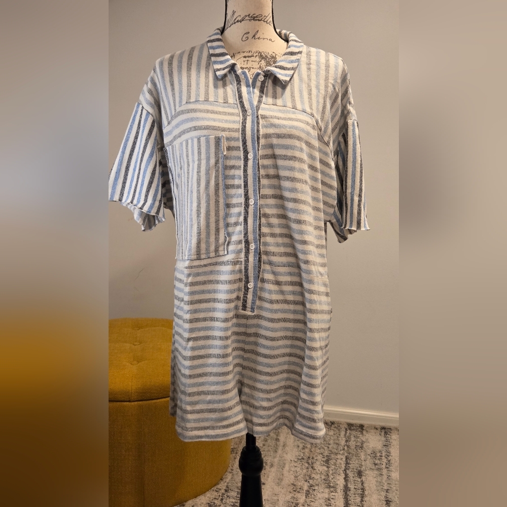Free People Striped Button-Up Romper Size M. - Picture 3 of 15
